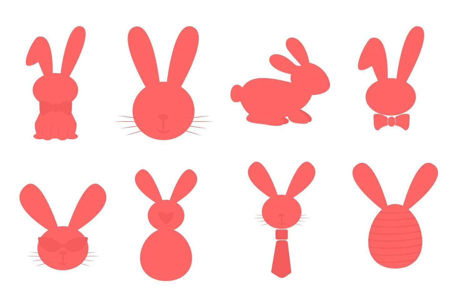Easter Bunny Silhouette decorations set. Easter holiday festive elements. Vector illustration.