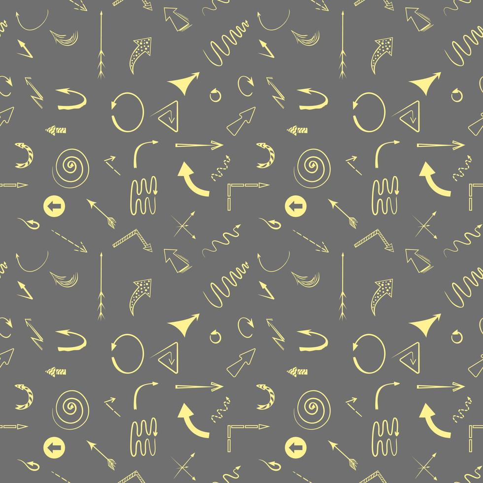 Abstract seamless pattern with different types of arrows. Abstract direction ornament on dark grey background. vector