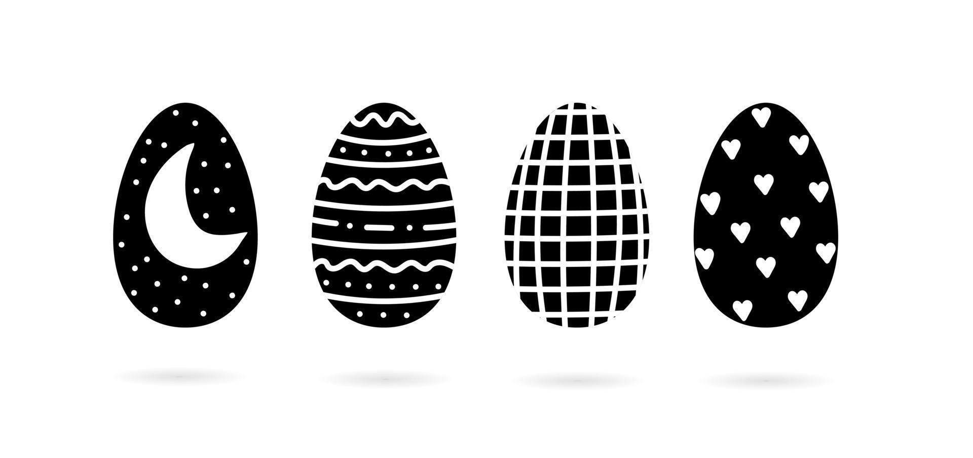 colección de huevos de pascua en blanco y negro sobre fondo blanco. conjunto de vectores para elementos de Pascua de vacaciones.