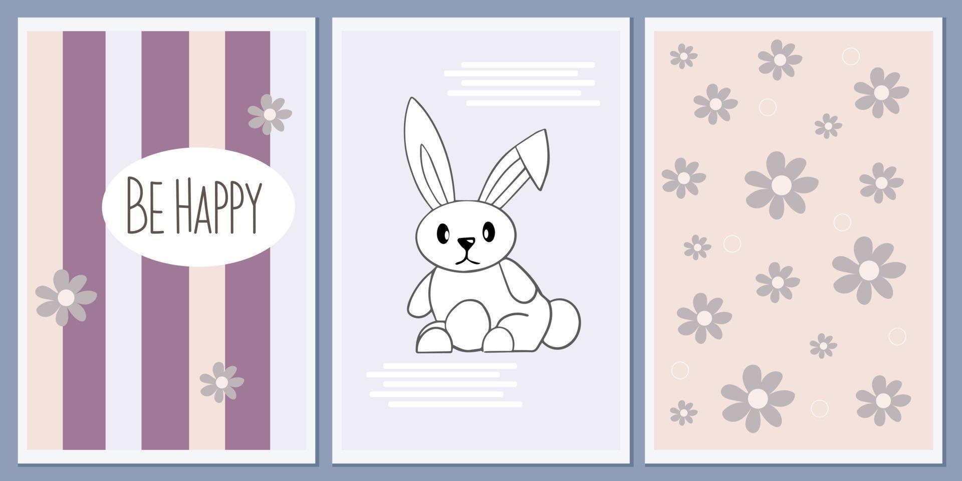 Set of templates for greeting cards and party invitations with animals. Cute hare. Kids background prints with botanical elements. vector