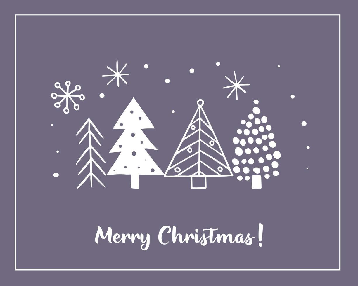 tarjetas de felicitación navideñas hechas de árboles de navidad estilizados dibujados a mano. elementos de fideos de estilo escandinavo. vector