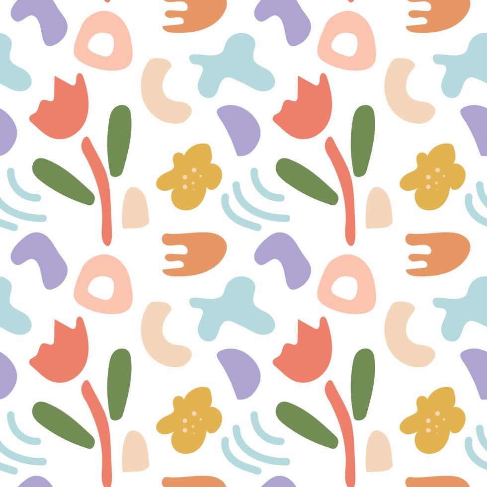 Seamless abstract pattern of simple organic shapes and lines. Natural botanical elements, pastel colors vector