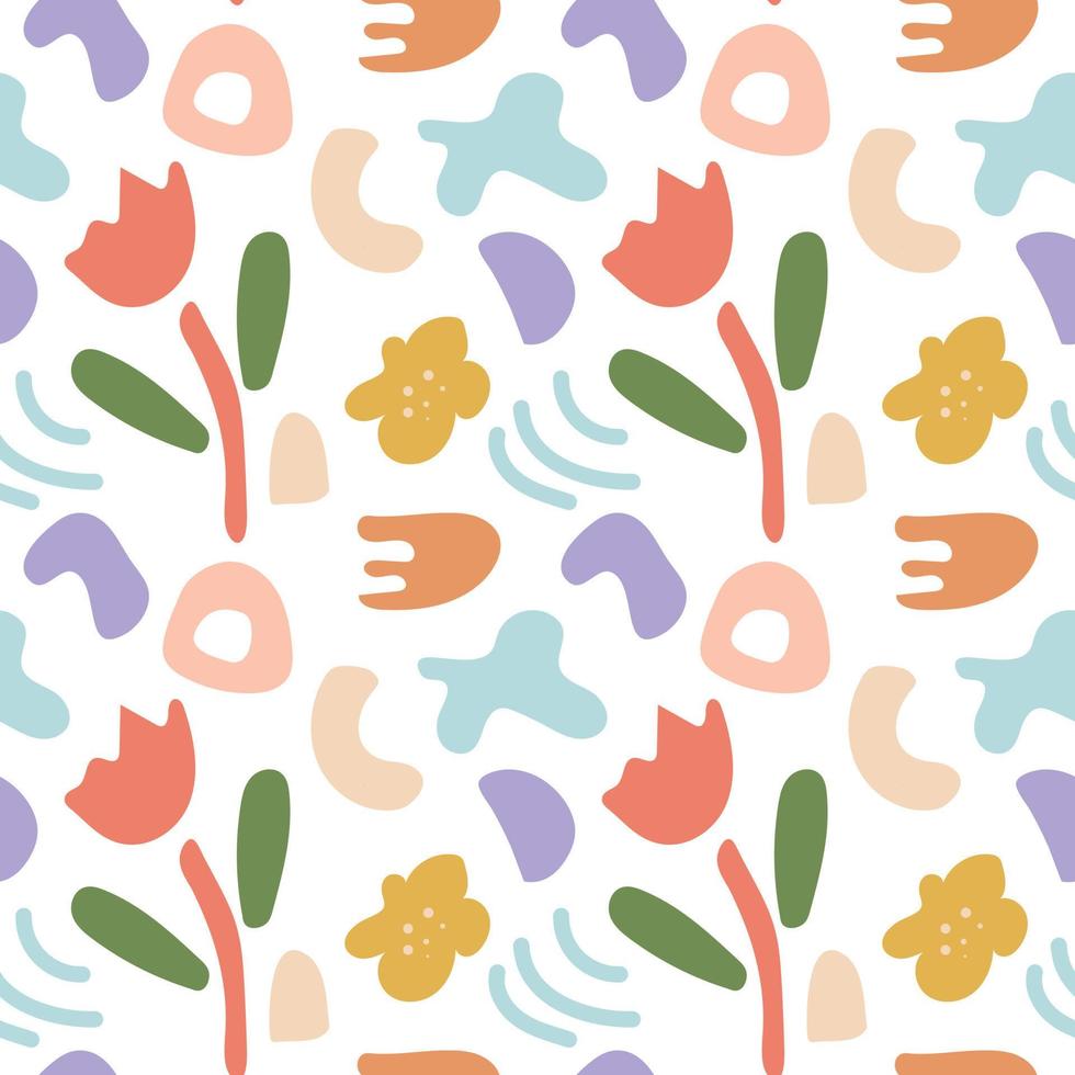 Seamless abstract pattern of simple organic shapes and lines. Natural botanical elements, pastel colors vector