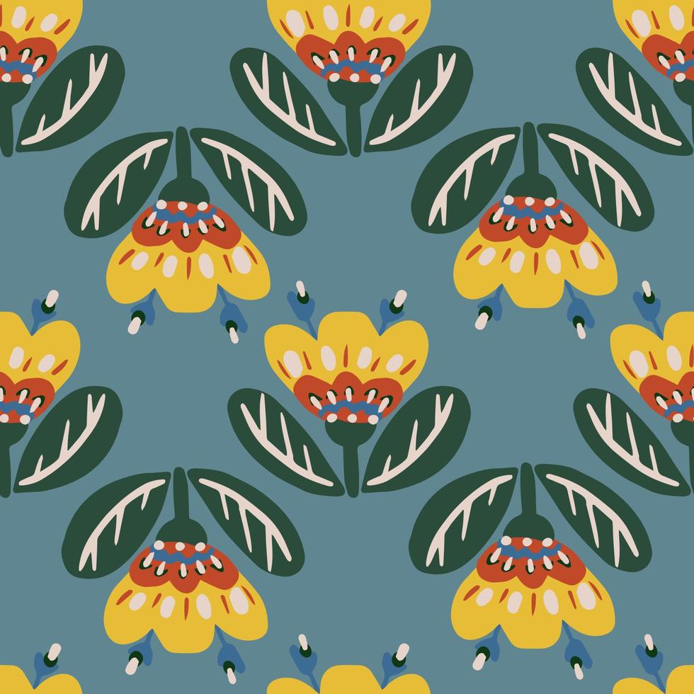 Seamless botanical floral pattern of elements in folk ethnic style vector