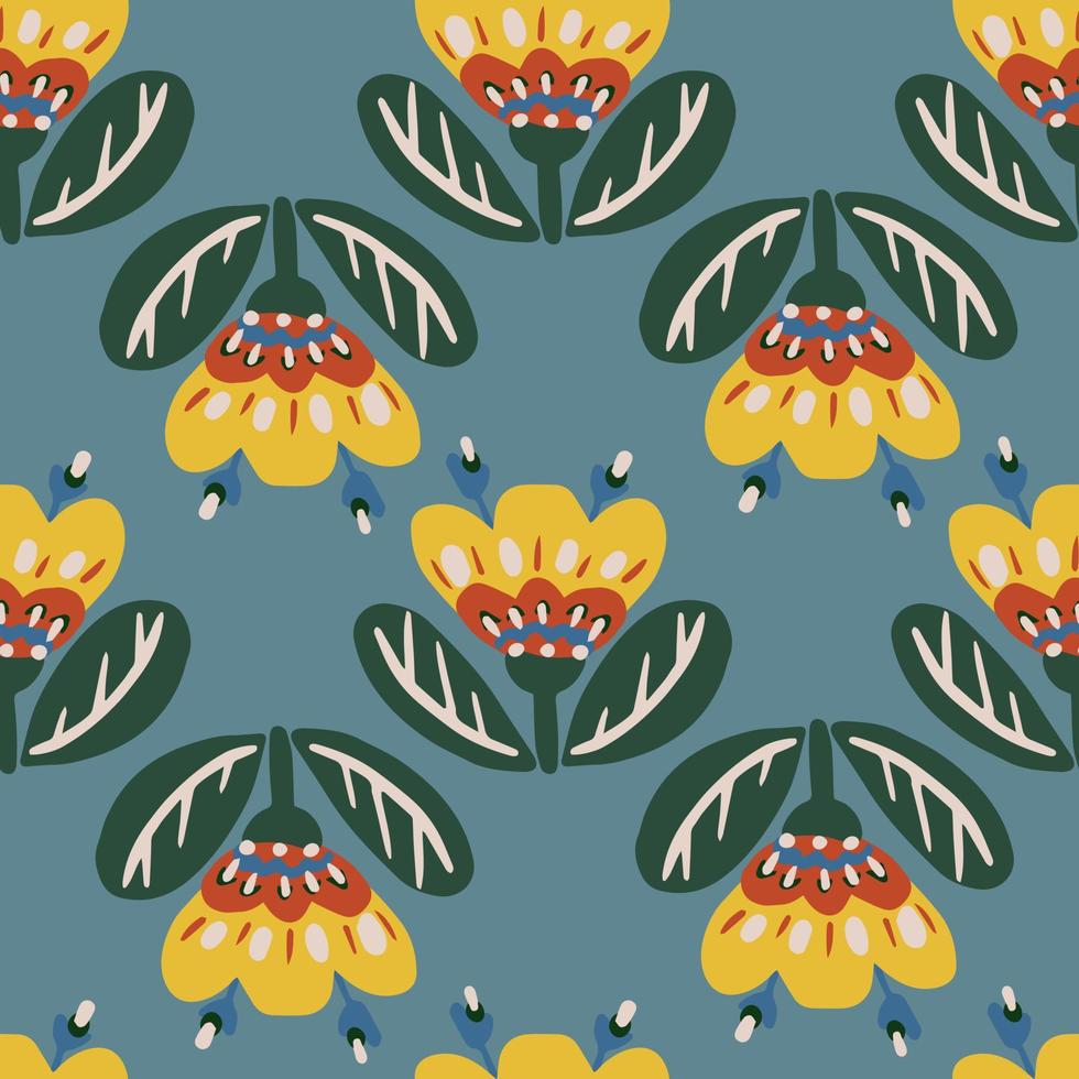 Seamless botanical floral pattern of elements in folk ethnic style vector