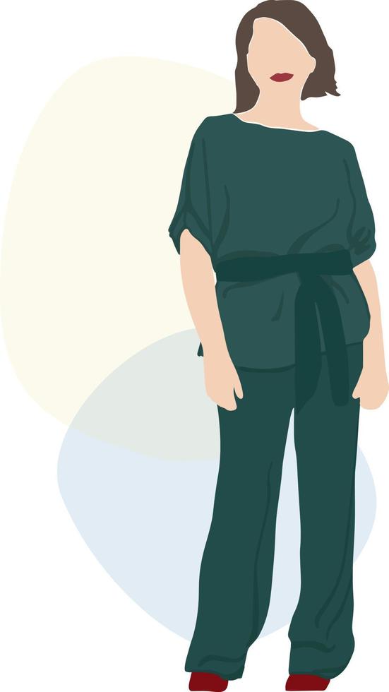 Abstract woman in full size. Stylish green pantsuit. beauty and fashion. Concept of feminism and freedom vector