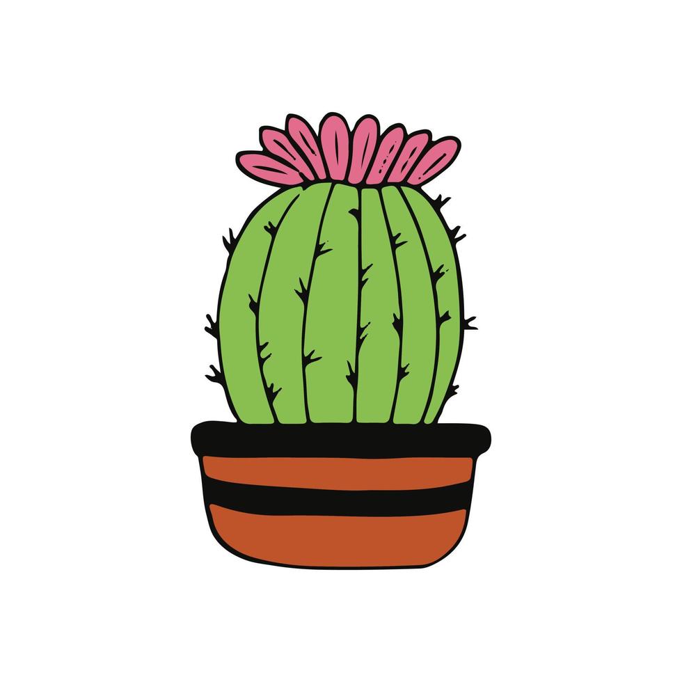 cactus en un icono de olla dibujado a mano. , minimalismo, escandinavo, garabato, dibujos animados. pegatina planta flor suculenta vector