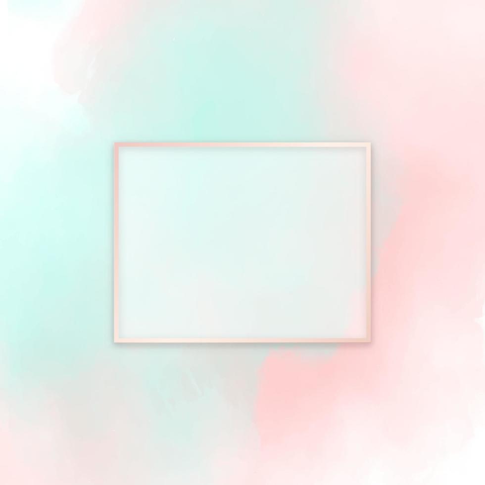 Abstract pink and blue watercolor brush with rectangle geometric frame pink gold color, beauty and fashion background concept vector