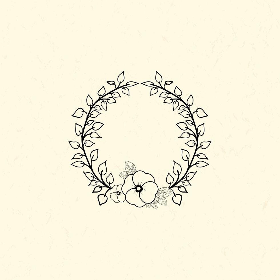 marco floral circular con adorno floral de hoja de flor, diseño de elementos, coronas decorativas para el diseño, plantilla de logotipo, ilustración vectorial. vector