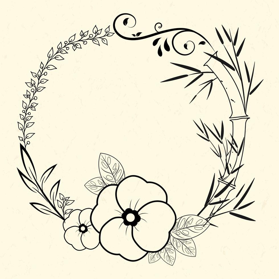 marco floral circular con adorno floral de bambú de hojas de flores, diseño de elementos, coronas decorativas para el diseño, plantilla de logotipo, ilustración vectorial. vector