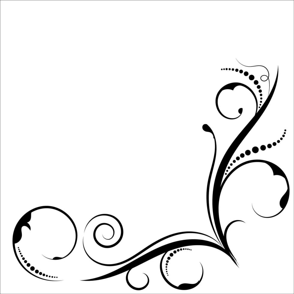 ornamento floral vintage, elemento decorativo dibujado a mano, ilustración vectorial de elemento floral aislado en fondo negro, diseño para tarjetas de decoración de página, boda, pancarta, marcos vector