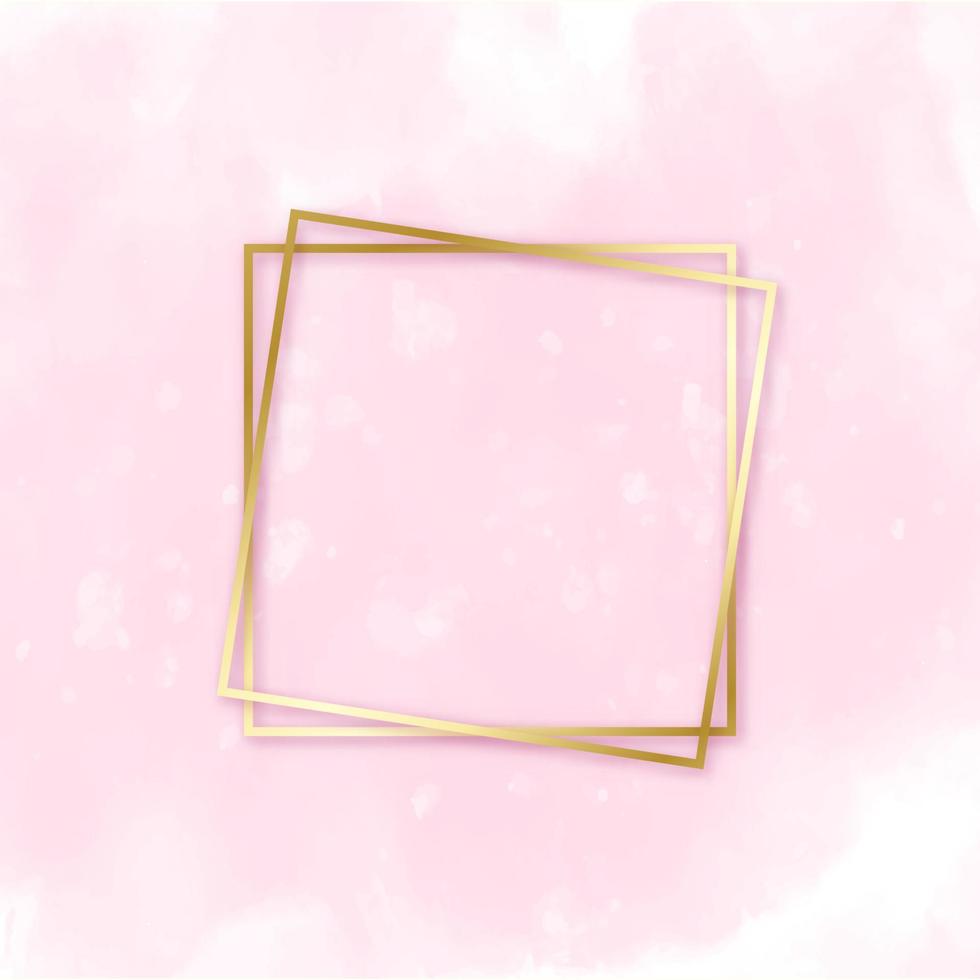 Abstract pink water color brush with rectangle geometric frame gold color, beauty and fashion background concept vector