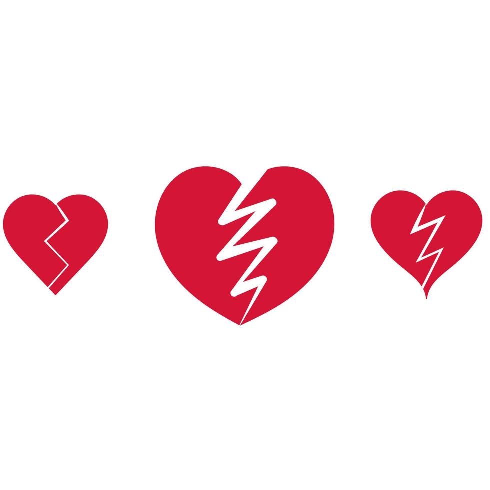 diseño de corazones rojos rotos, icono plano, corazón romántico para el día de San Valentín, ilustración vectorial vector