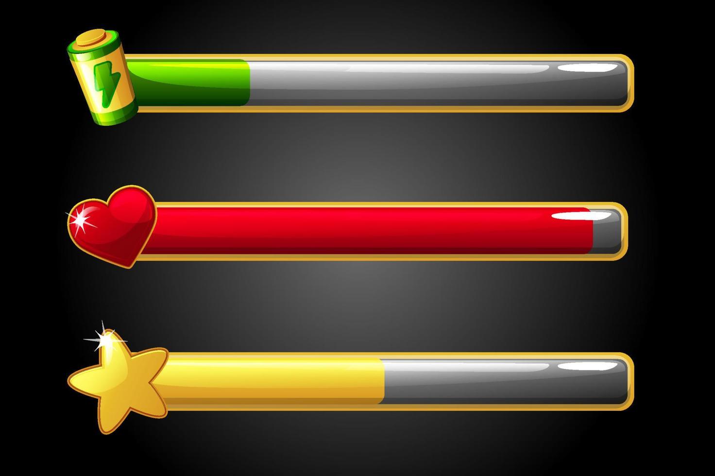 Set bar scale energy, life and level in the game. Vector illustration heart and star gaming icons for gui.