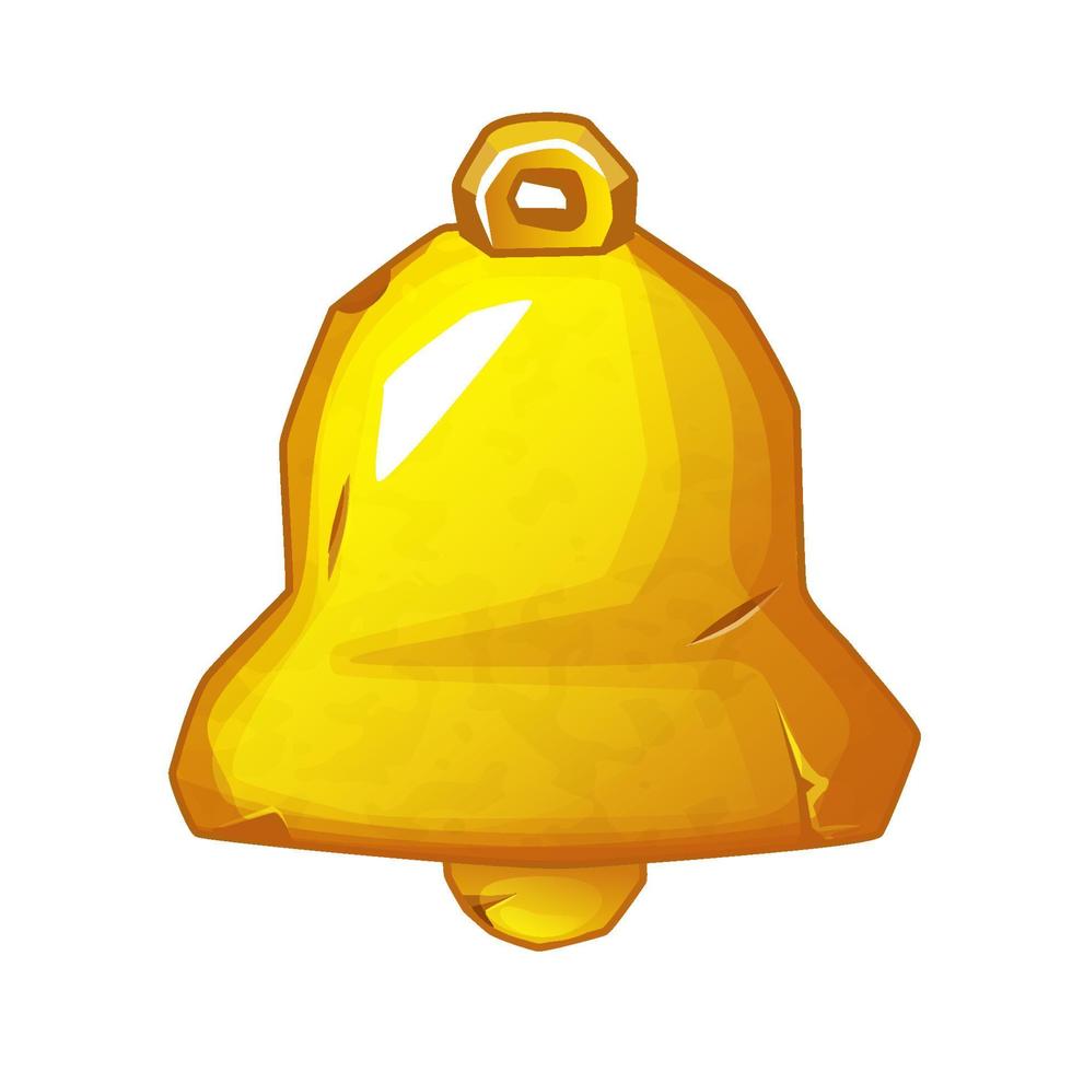 Old retro golden bell, icon on white background for game. Vector illustration vintage bell for sound or alert for design.