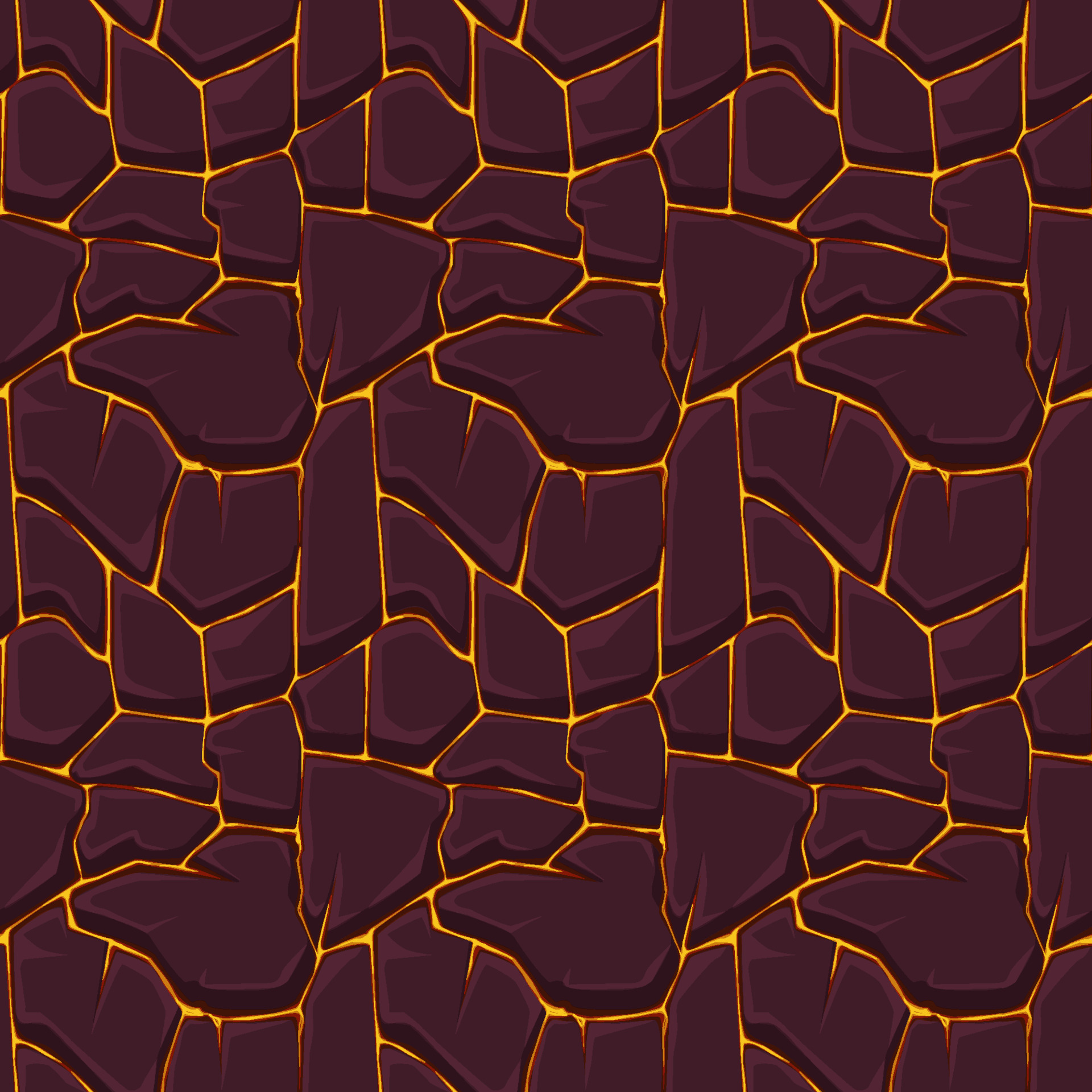 Seamless lava or fire pattern with stones for graphic design. Vector
