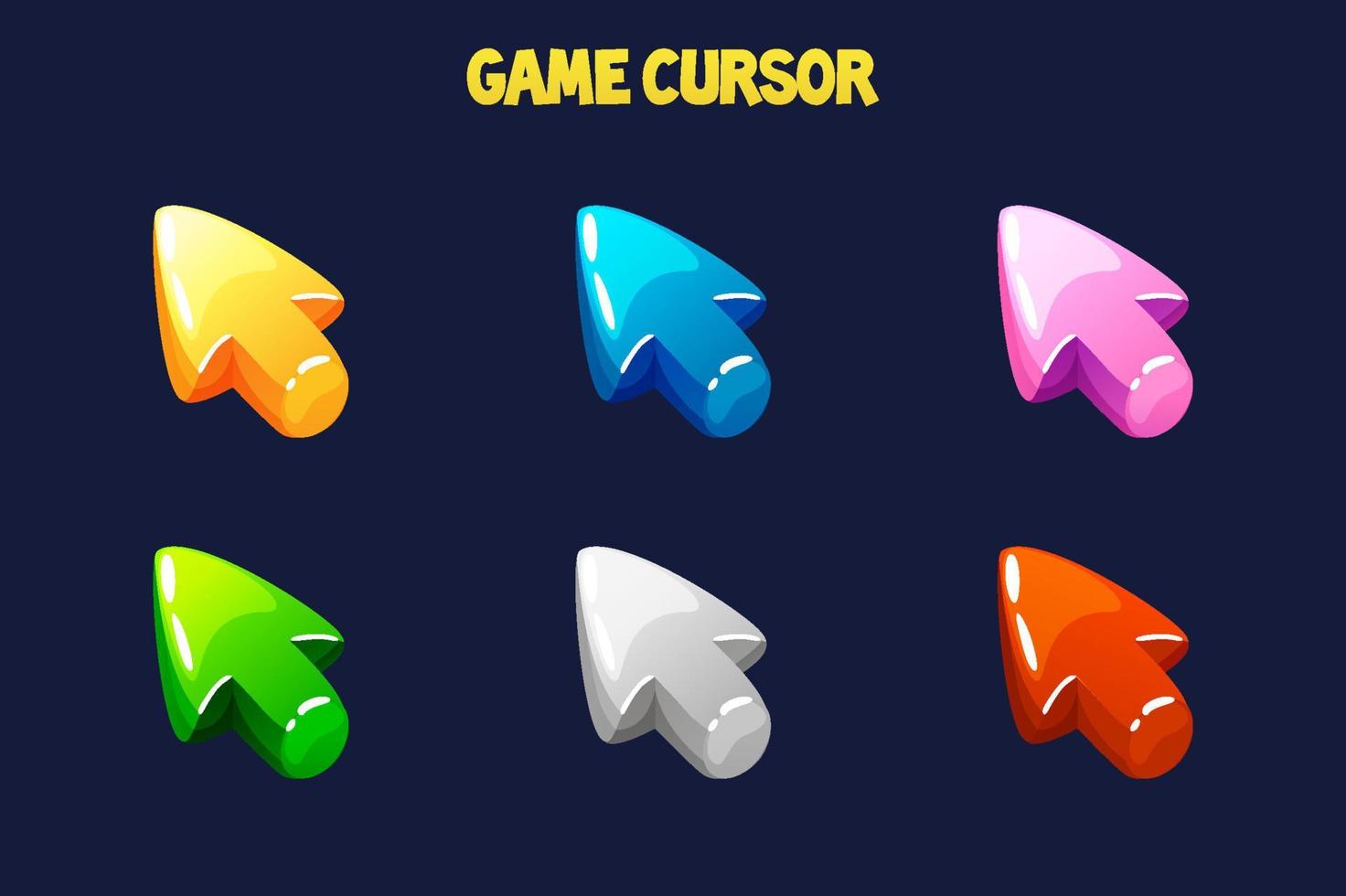 Game cursor, color arrows icons, mobile computer mouse vector