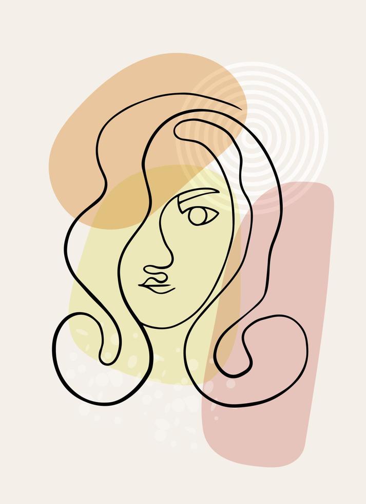 cara moderna abstracta. minimalismo y formas simples. retrato de mujer en un estilo de una sola línea vector