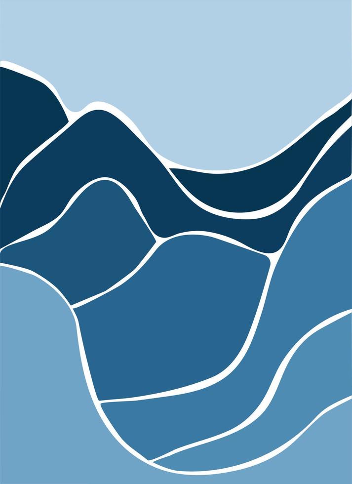 Minimalistic monochrome landscape. Abstract mountains for a stylish background. Poster in different shades of blue vector