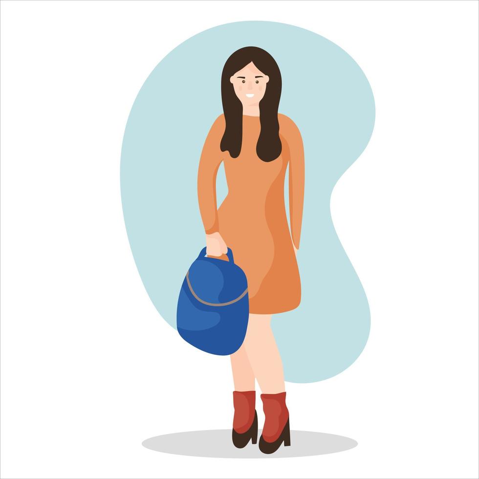 retrato de una joven elegante con ropa informal. moda callejera. chica moderna en un paseo, ocupándose de sus asuntos. vector