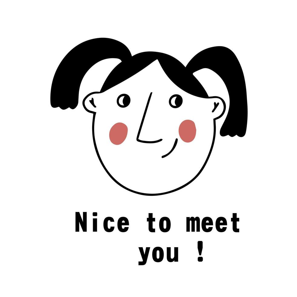 Vector portrait of a female character. Cartoon funny minimalistic woman. Contour face doodles with emotion and mood. Avatar for social networks, greeting card. Wall art poster