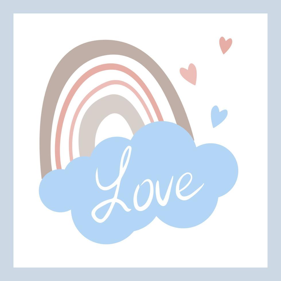 A boho style rainbow with decorative elements. Hand drawn lettering. Minimalist abstract Scandinavian design in pastel colors vector