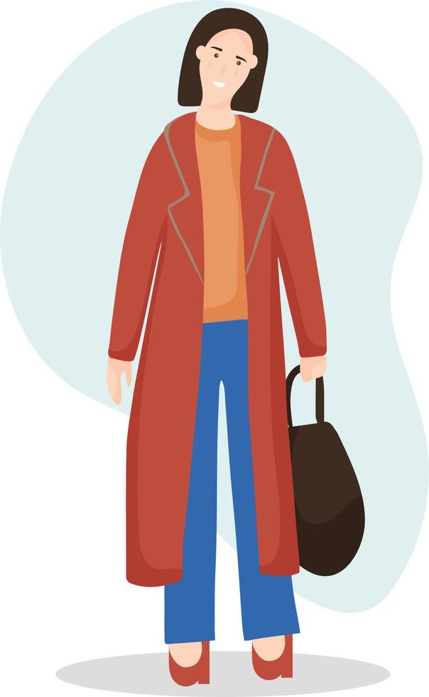 retrato de una joven elegante con ropa informal. moda callejera. chica moderna en un paseo, ocupándose de sus asuntos. vector