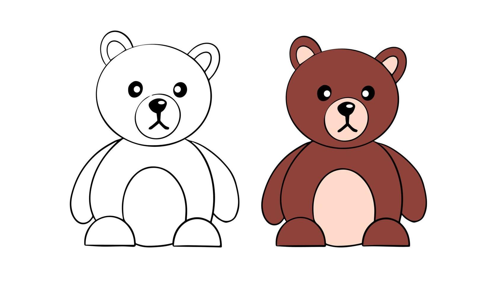 Vector coloring page cartoon character for children. Cute Bear. Line art and beast in color for example. Drawing Learning