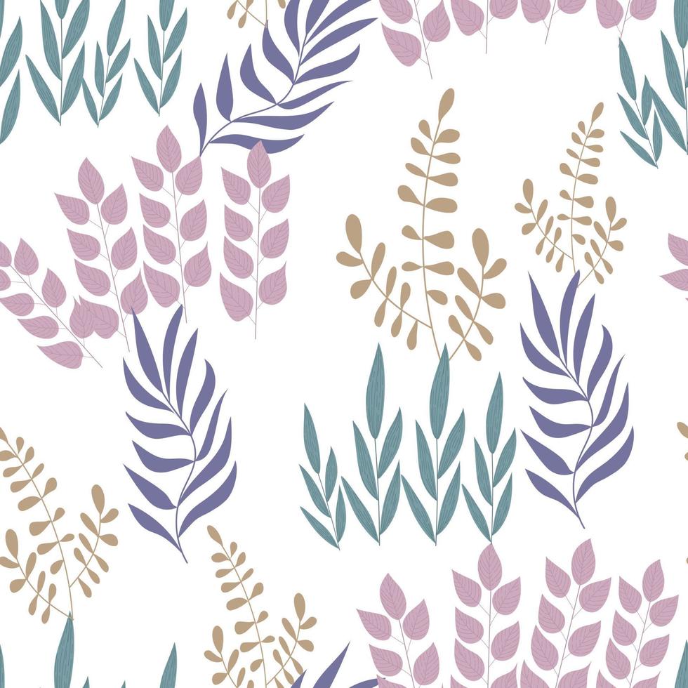 Seamless pattern of different types of field grasses and branches. Plant ornament of simple botanical elements vector