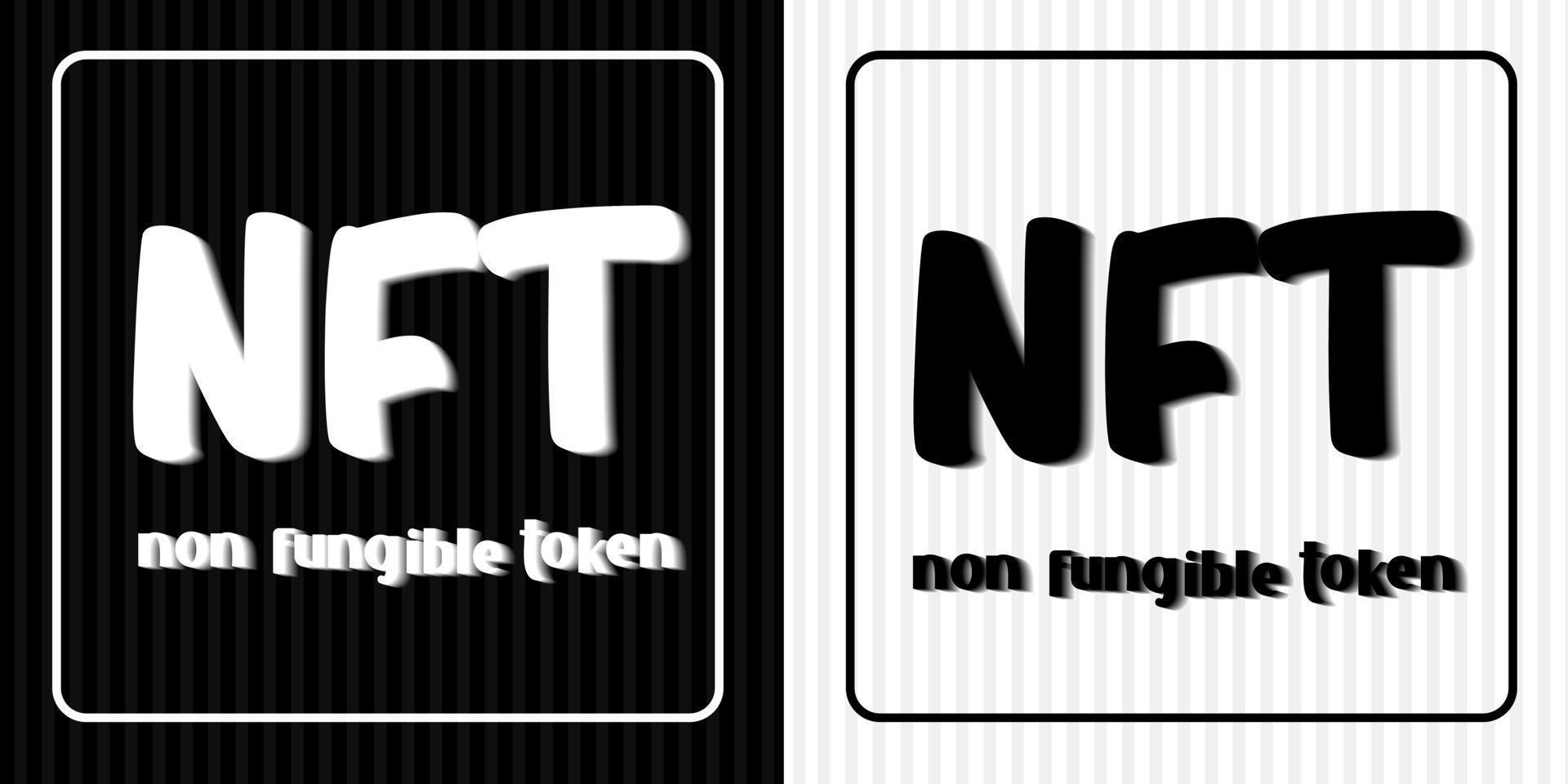 Vector icon of NFT technology. Letters on white and black background