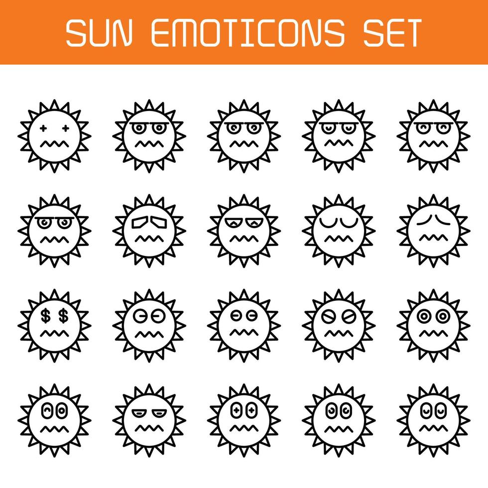 conjunto de emoticonos de sol nervioso vector