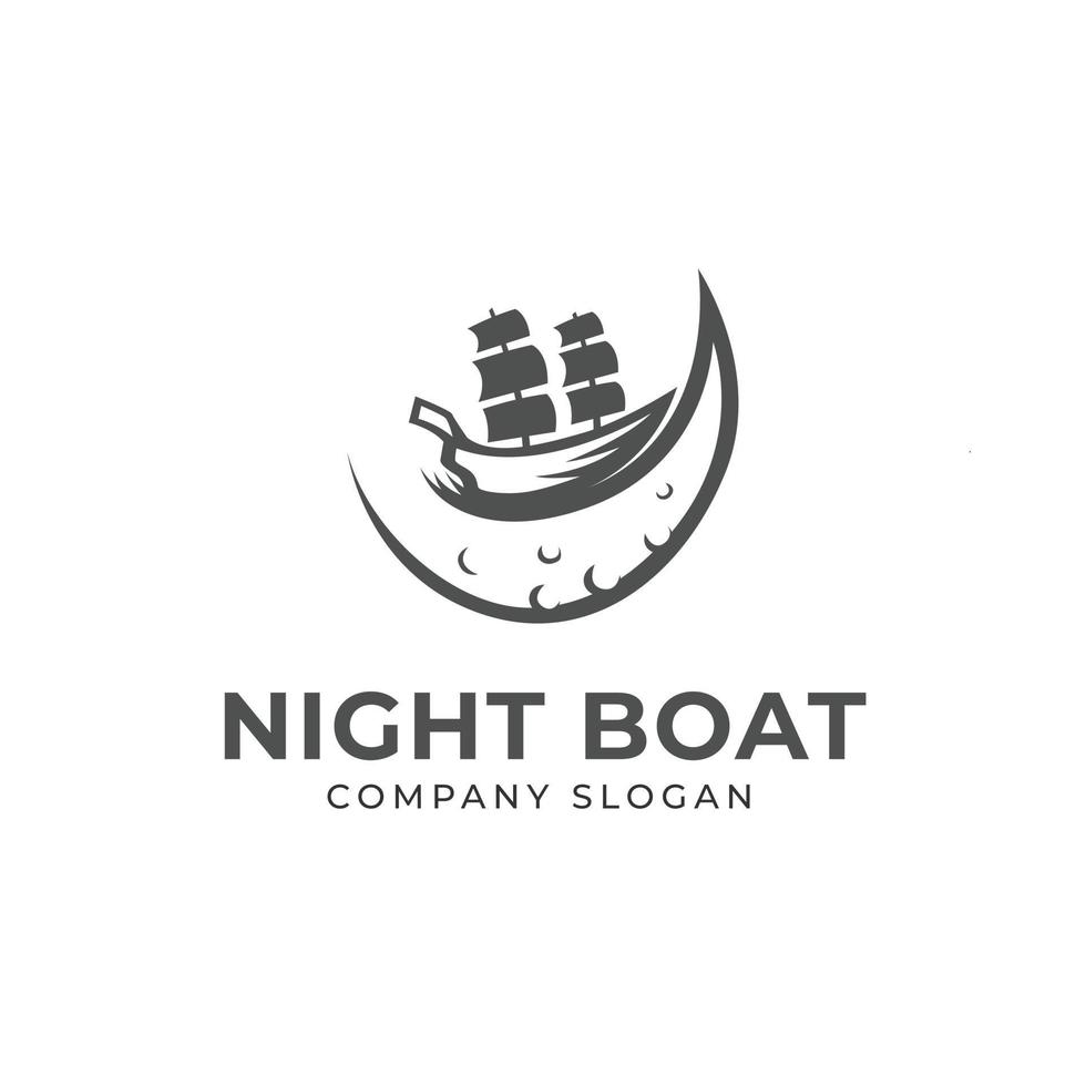diseño de logotipo de viaje en barco nocturno vector