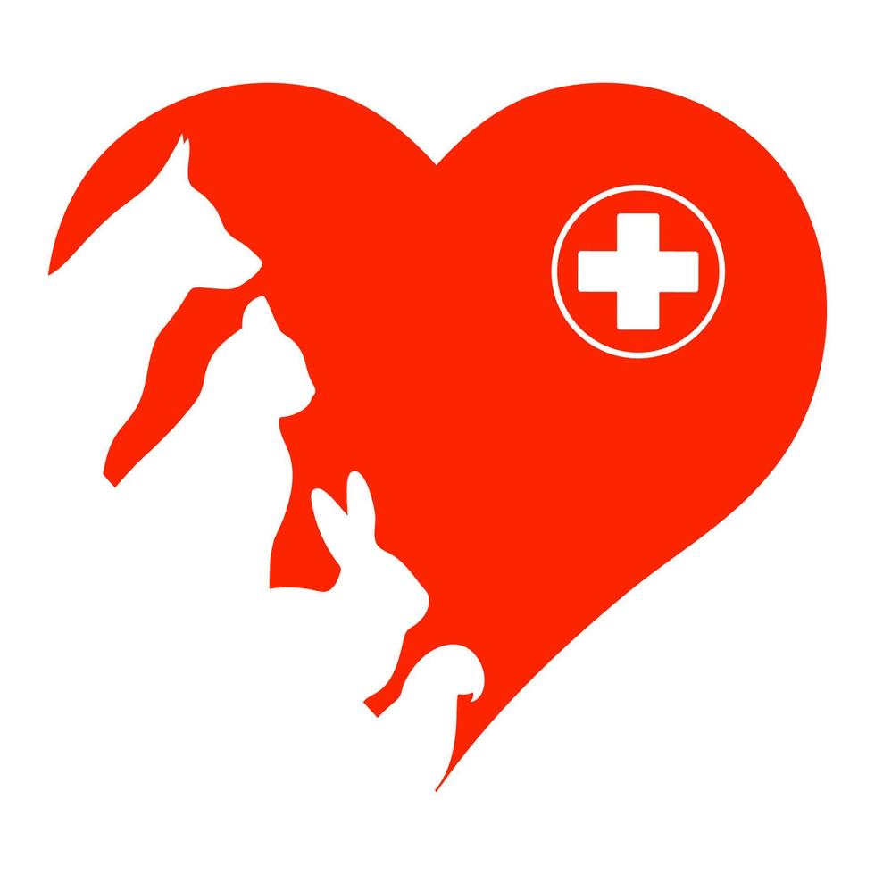 Logo of the veterinary clinic. Pets on the background of the heart. vector