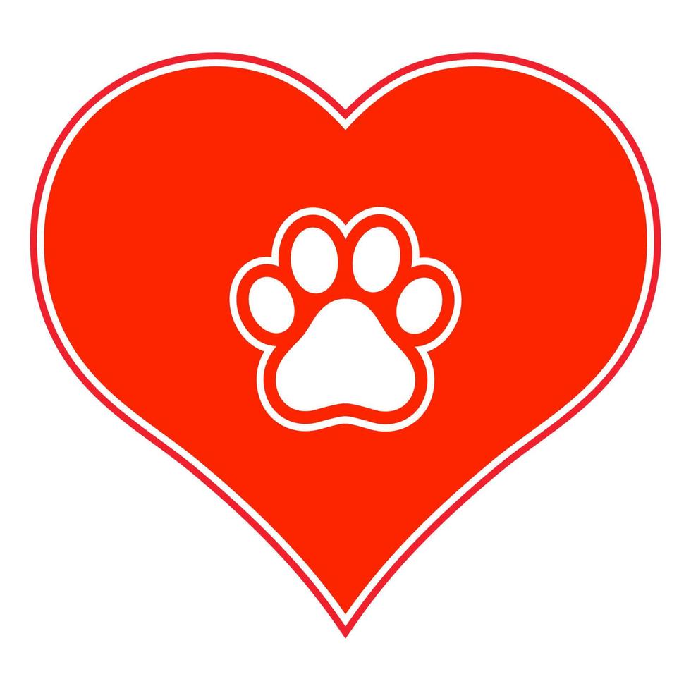 Illustration of love for animals. Dog paw on the background of the heart vector