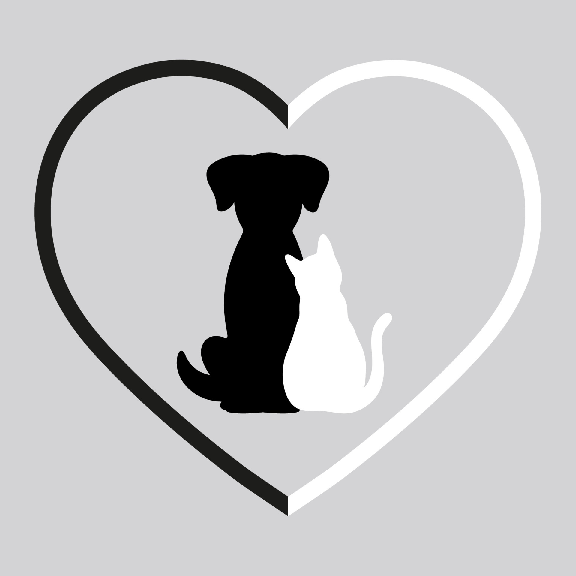 Silhouettes of dog and cat in black and white heart 7120865 Vector Art