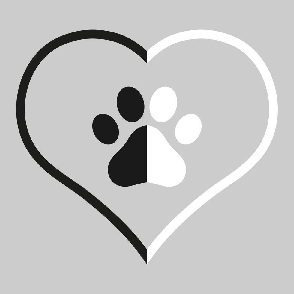 Dog paw in black and white heart vector