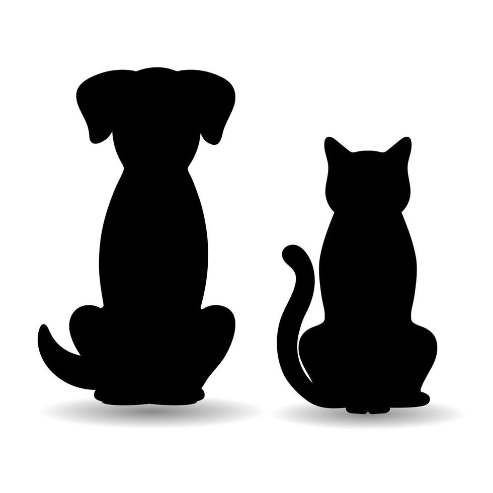 siluetas de perro y gato con sombra vector