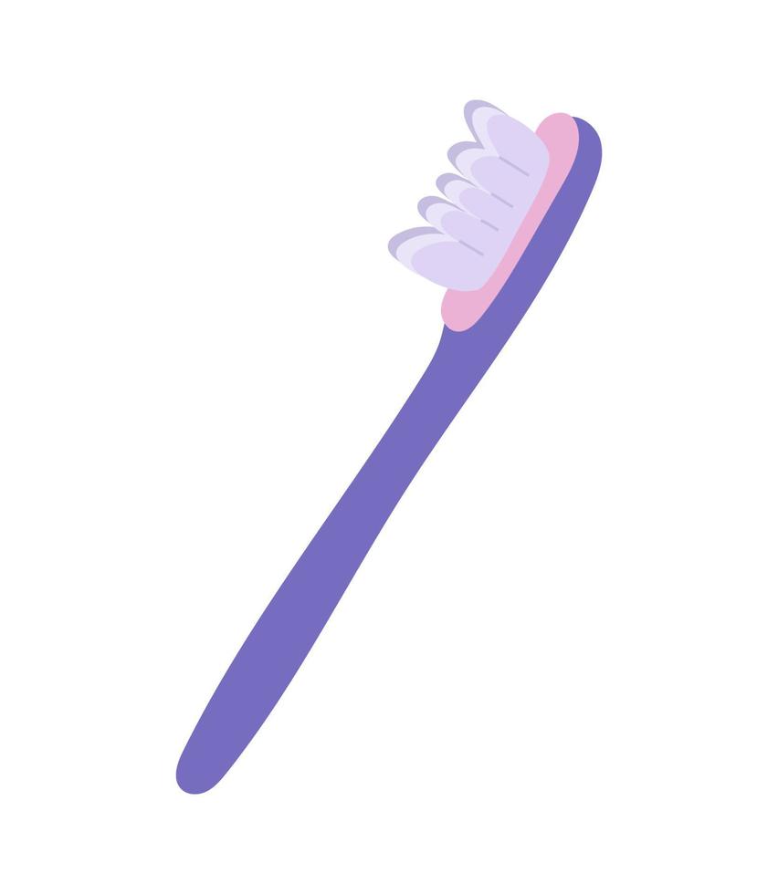 lindo cepillo de dientes morado dibujado a mano de dibujos animados. herramienta de limpieza bucal aislada sobre fondo blanco. ilustración vectorial plana. vector