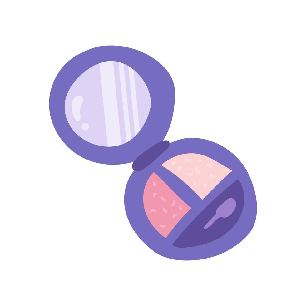 Cute cartoon hand drawn pink eyeshadow palette.  Flat vector illustration.