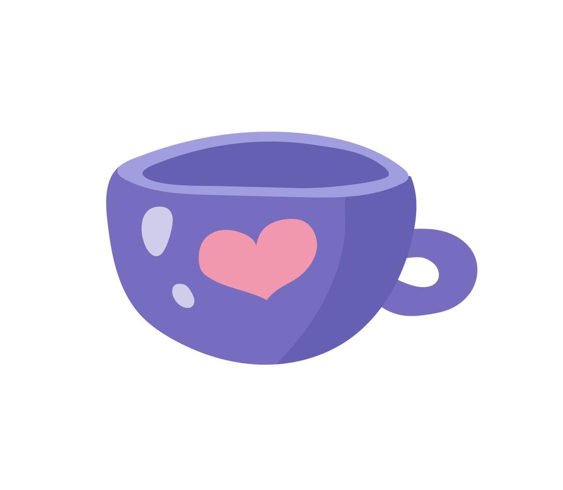 Cartoon hand drawn purple cup. Tableware for drinks. Flat vector illustration.