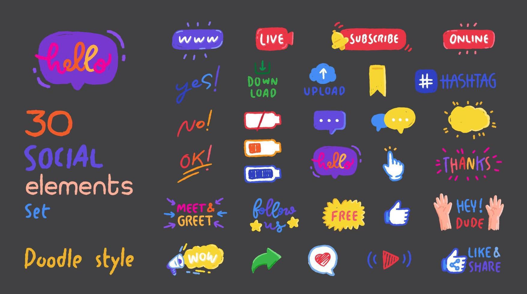 social medeia elements doodle style vector set