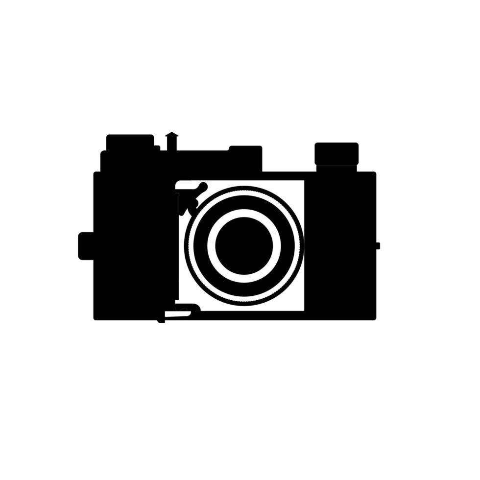 Vintage Camera Silhouette. Black and White Icon Design Element on Isolated White Background vector
