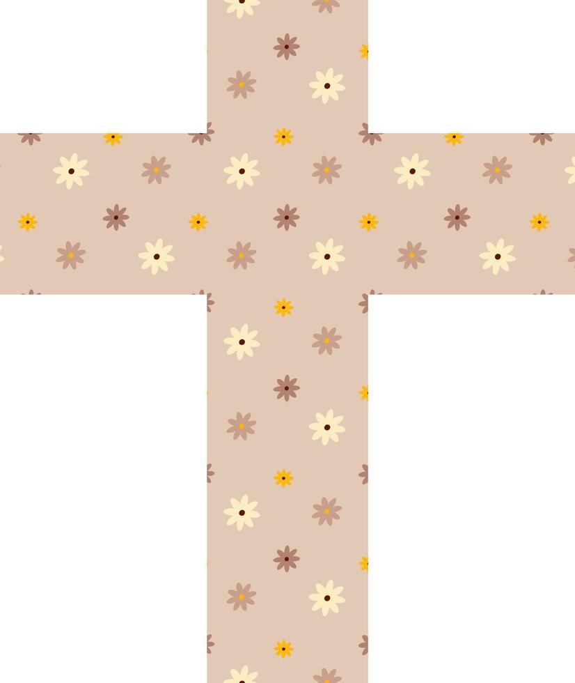 Decorated cross with spring flowers in boho style vector