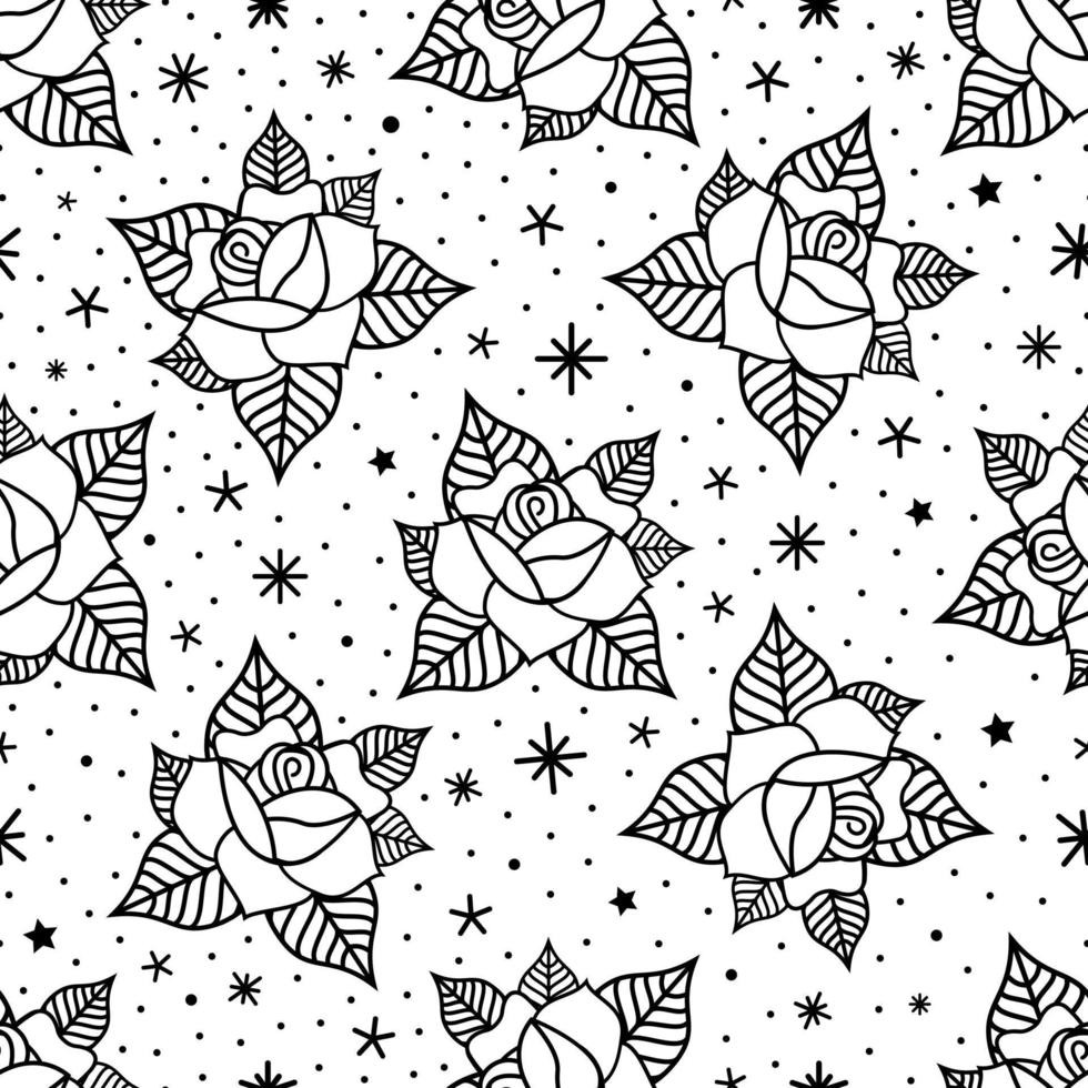 Seamless pattern with roses in the style of old school tattoo vector