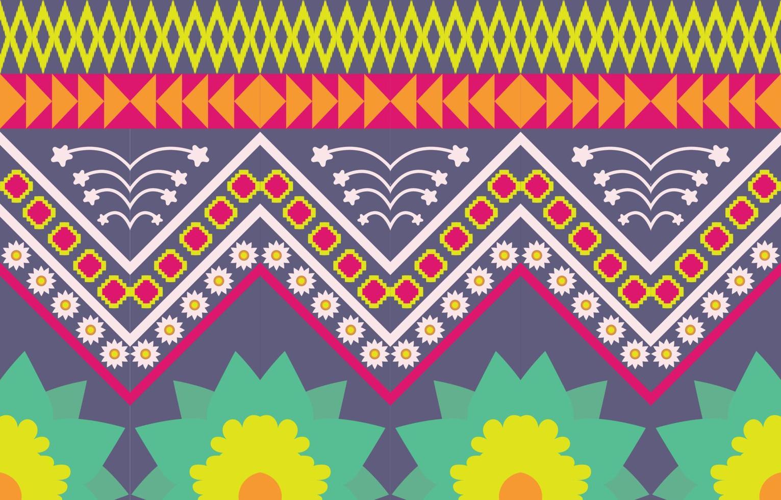 flower colorful fabric ,Geometric ethnic pattern in traditional oriental background Design for carpet,wallpaper,clothing,wrapping,batik,Vector illustration embroidery style. vector