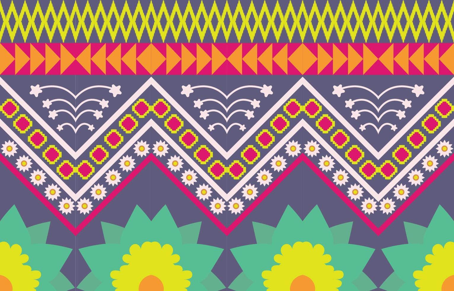 flower colorful fabric ,Geometric ethnic pattern in traditional oriental background Design for carpet,wallpaper,clothing,wrapping,batik,Vector illustration embroidery style. vector