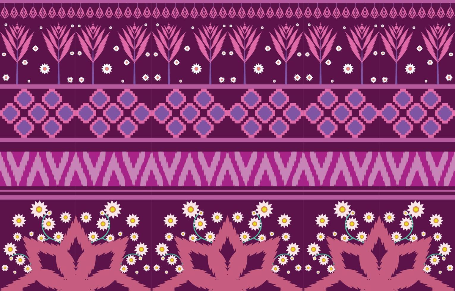 tela colorida de flores, patrón étnico geométrico en el diseño de fondo oriental tradicional para alfombra, papel pintado, ropa, envoltura, batik, estilo de bordado de ilustración vectorial. vector