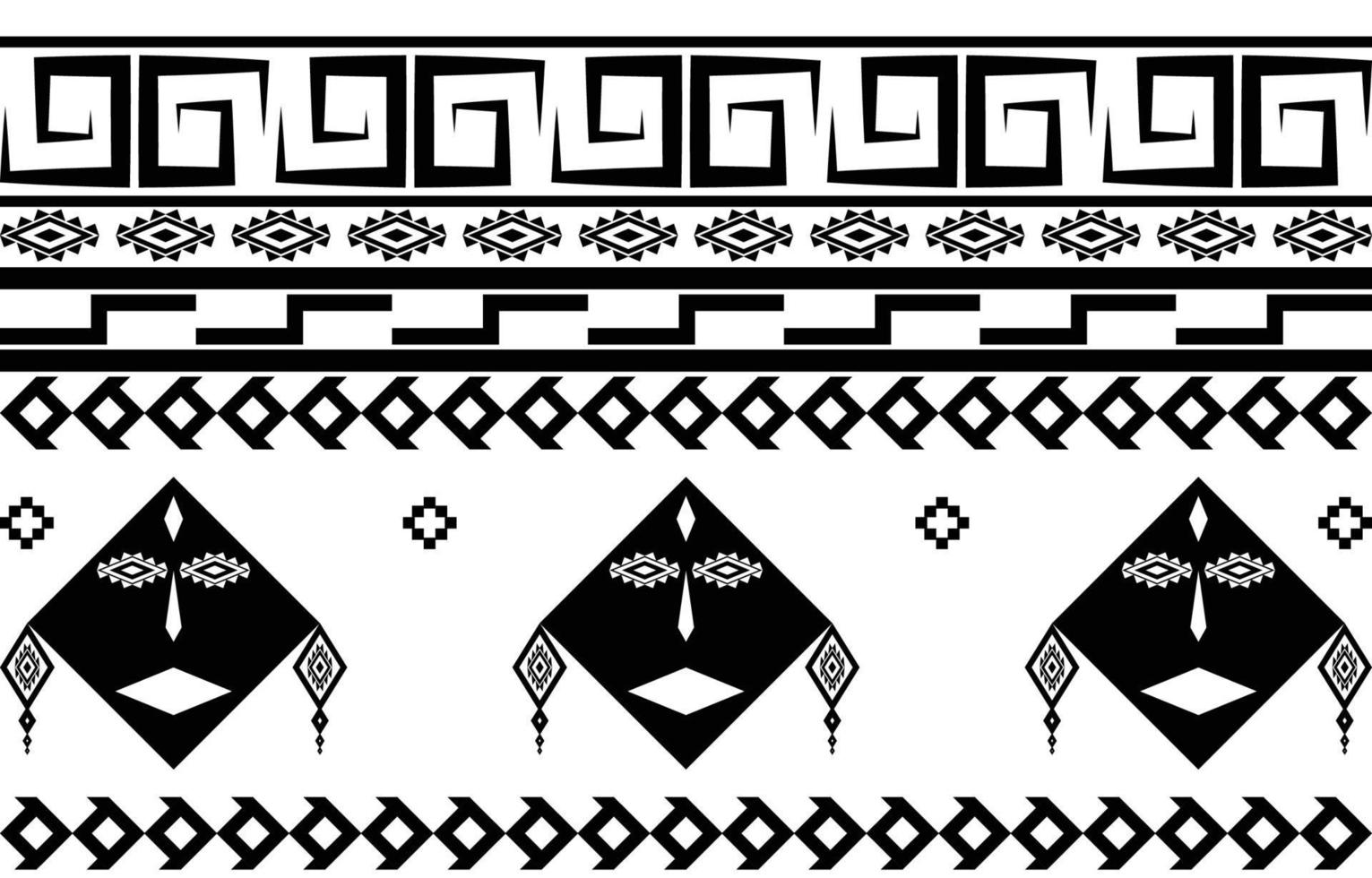 Tribal face Black and white Abstract ethnic geometric pattern design for background or wallpaper.vector illustration To print fabric patterns, rugs, shirts, costumes, turban, hats, curtains. vector