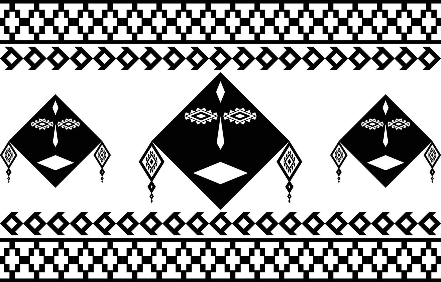 Tribal face Black and white Abstract ethnic geometric pattern design for background or wallpaper.vector illustration To print fabric patterns, rugs, shirts, costumes, turban, hats, curtains. vector