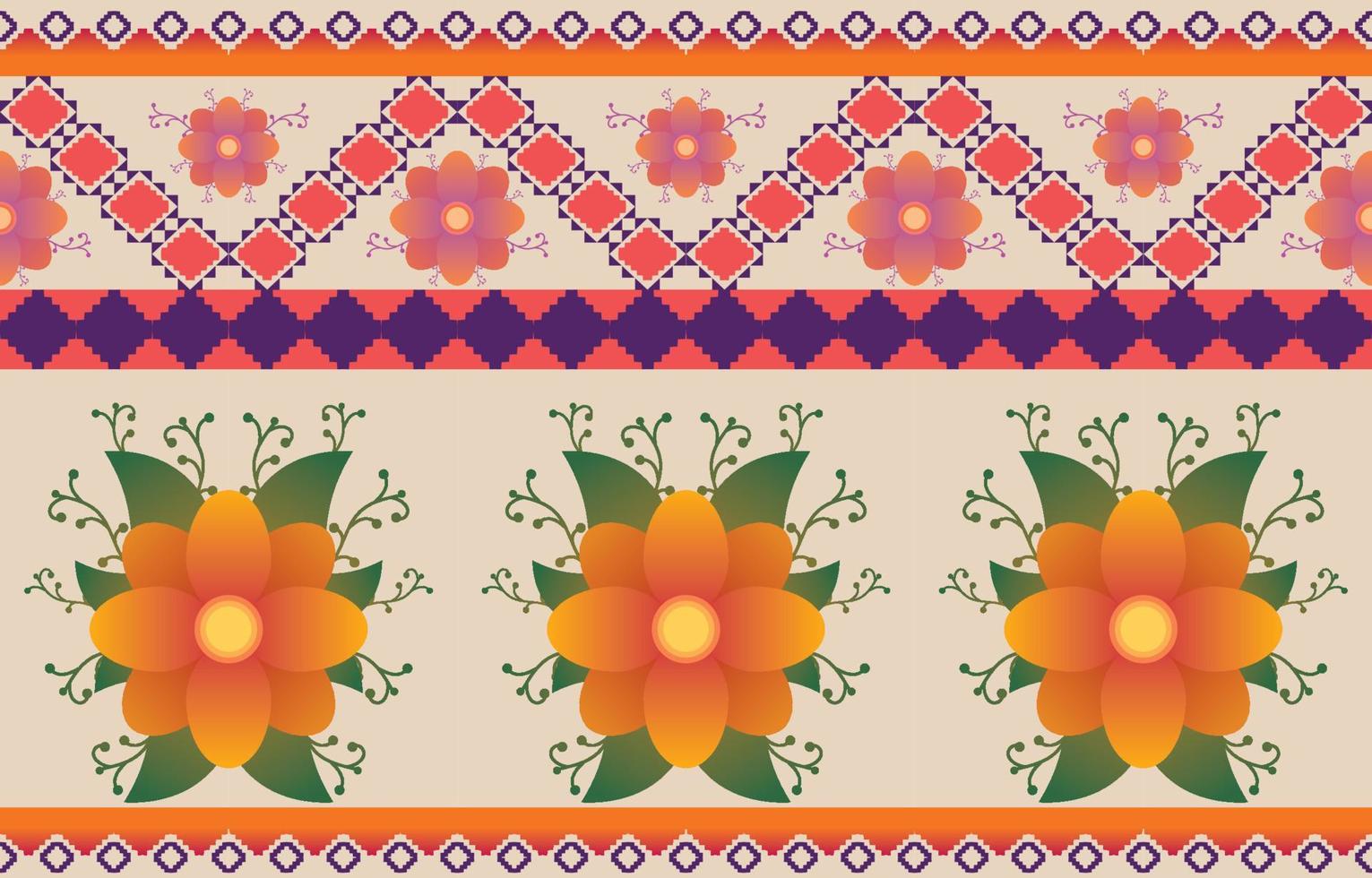 flower colorful fabric ,Geometric ethnic pattern in traditional oriental background Design for carpet,wallpaper,clothing,wrapping,batik,Vector illustration embroidery style. vector